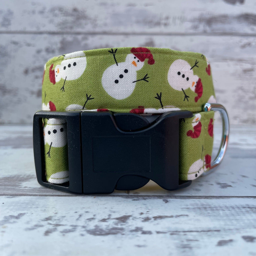 Green Christmas Snowmen - Dog Collar