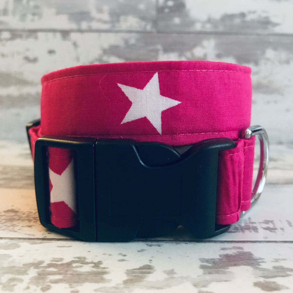 Hot Pink with White Stars - Dog Collar