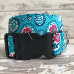 Turquoise Paisley - Dog Collar