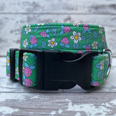 Liberty Strawberries & Cream - Green - Dog Collar