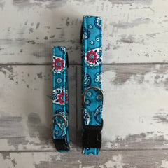 Turquoise Paisley - Dog Collar