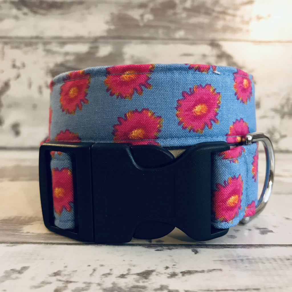 The Black Dog Company Handmade Dog Collars Small / Plastic Pink Geraniums - Dog Collar