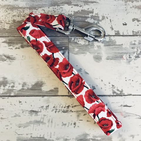 The Black Dog Company Handmade Dog Leads Large / Metal **NEW** Red Poppies  - Dog Lead