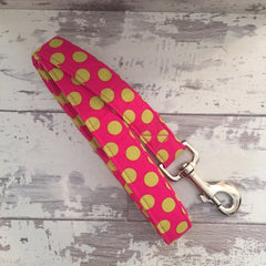 The Black Dog Company Handmade Dog Leads Raspberry Spots - Dog Lead