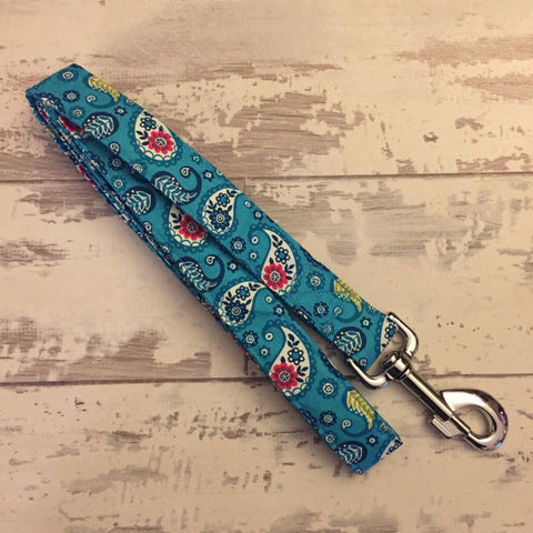 The Black Dog Company Handmade Dog Leads Turquoise Paisley  - Dog Lead