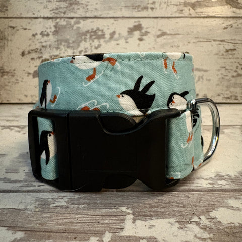 Skating Penguins on Light Blue-Dog Collar