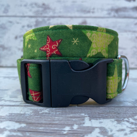 Green Festive Stars - Dog Collar