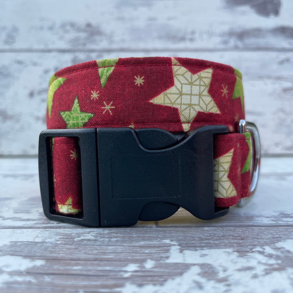 Red Festive Stars - Dog Collar