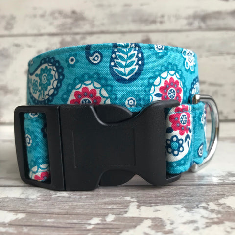 Turquoise Paisley - Dog Collar