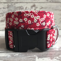 Dark Red Blossom - Dog Collar