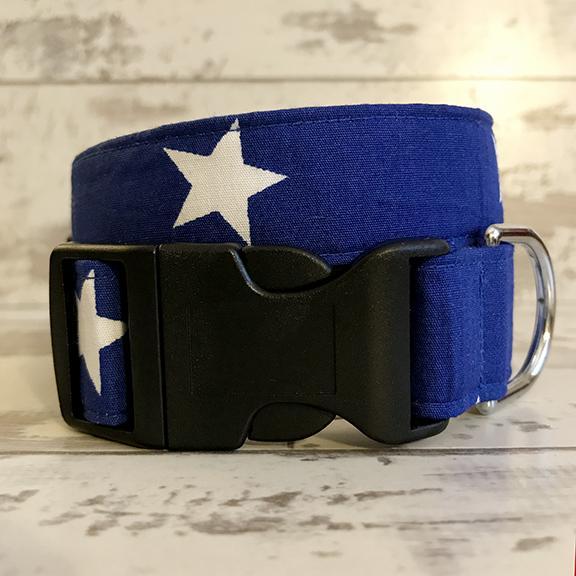 The Black Dog Company Handmade Dog Collars Blue with White Stars - Dog Collar